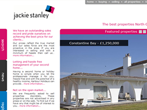Jackie Stanley Estate Agents with branches in Rock and Padstow, website designed by The Drawing Board.
